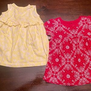 Carter’s Highlighter Yellow Floral Dress 9M & Red Bandana Print Dress 6-9M